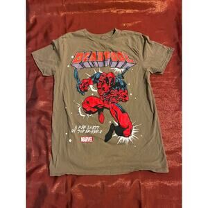 Marvel Deadpool Shirt Mens M Olive Gray Short Sleeve Comic Retro Graphic Tee